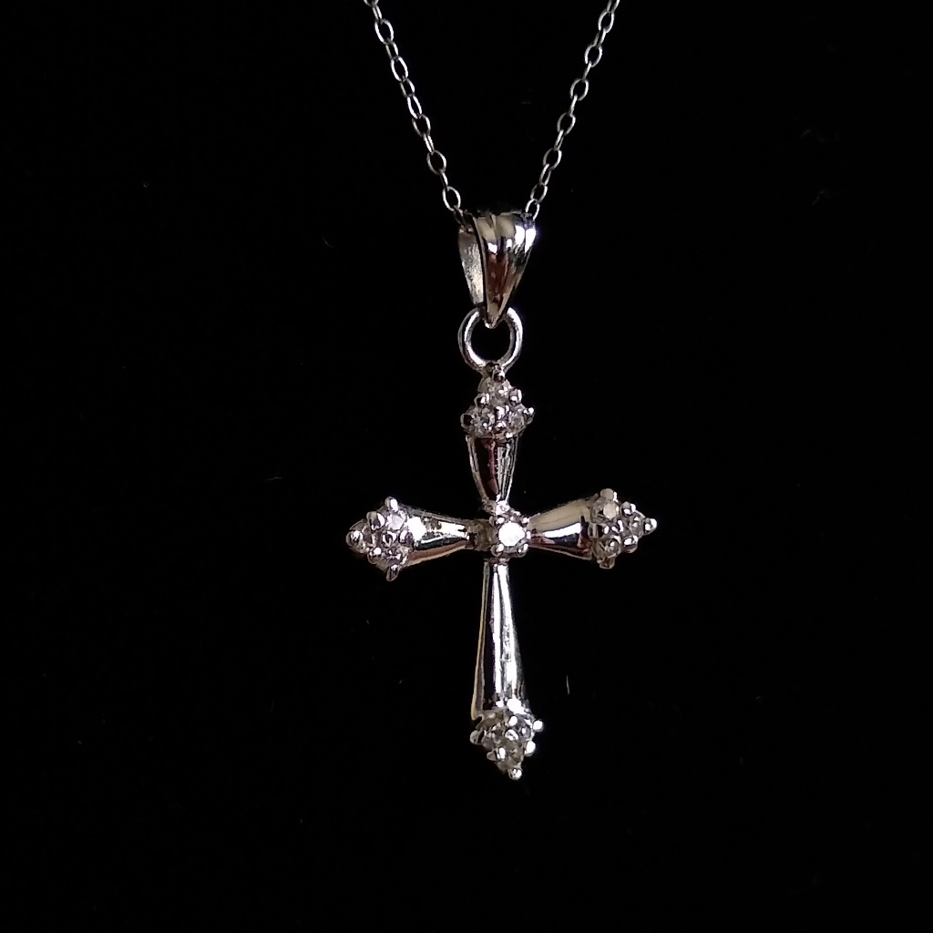 Sterling Silver Cross Necklace With Glass Stones